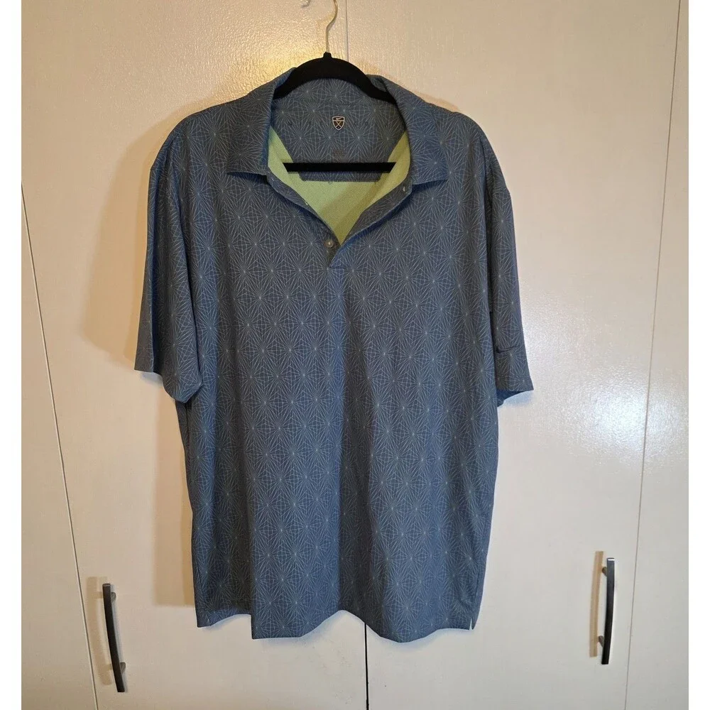 Nike FIT DRY Men’s L Blue/Green Geometric Golf Polo Short Sleeve Stretch